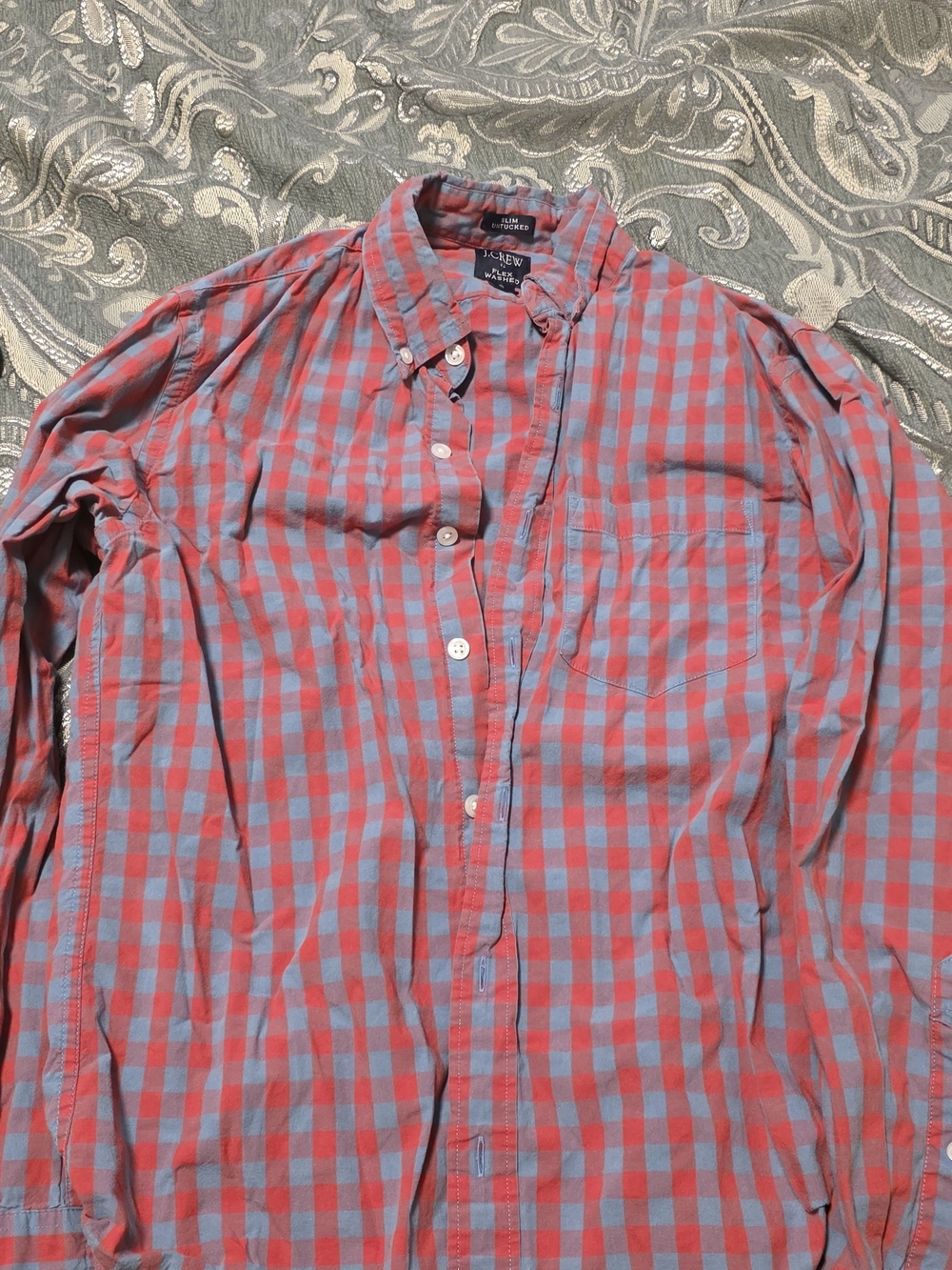 J. Crew Red and Blue Gingham Button-Down Shirt- S Slim
